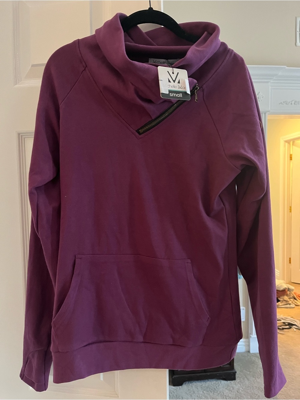 Michelle Mae Plum Asymmetrical Zip Cowl Sweater